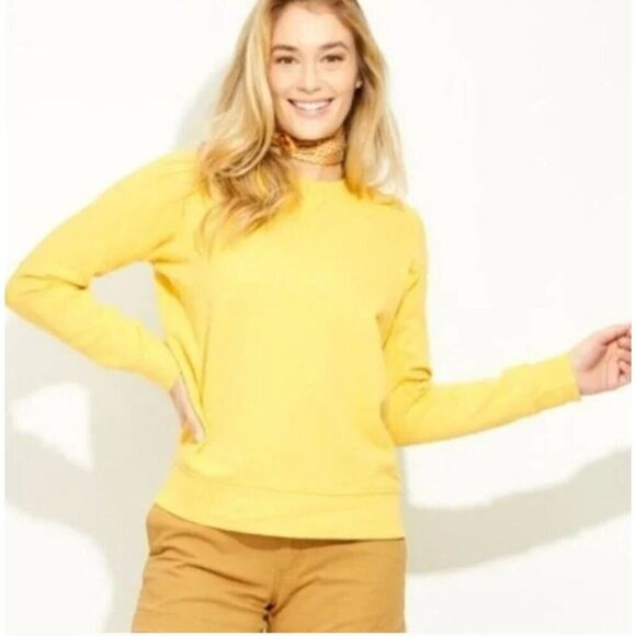 Pact Organic Cotton Essential Crew Neck Sweatshirt Yellow Raglan Sleeves Size S - Picture 1 of 5